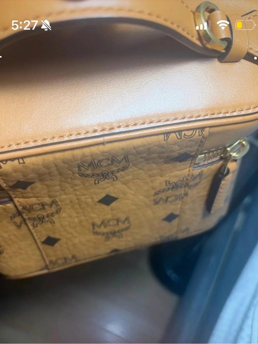 MCM Cognac Coated Canvas Vanity Case with Top Handle